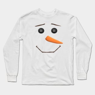 Smiling Snowman Face with Button Eyes and Carrot Nose Long Sleeve T-Shirt